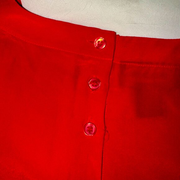 Vintage Charter Club 100% Silk Blouse Red Size 14 | Button-Back Classic Holiday - Picture 13 of 14